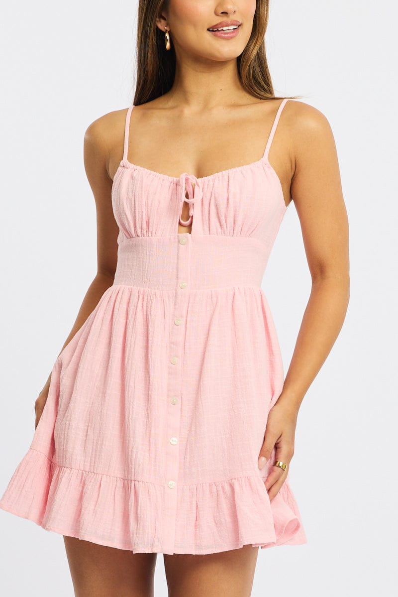 Pink Fit And Flare Dress Mini