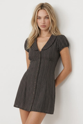 Brown Check Shirts Dress Collared Mini