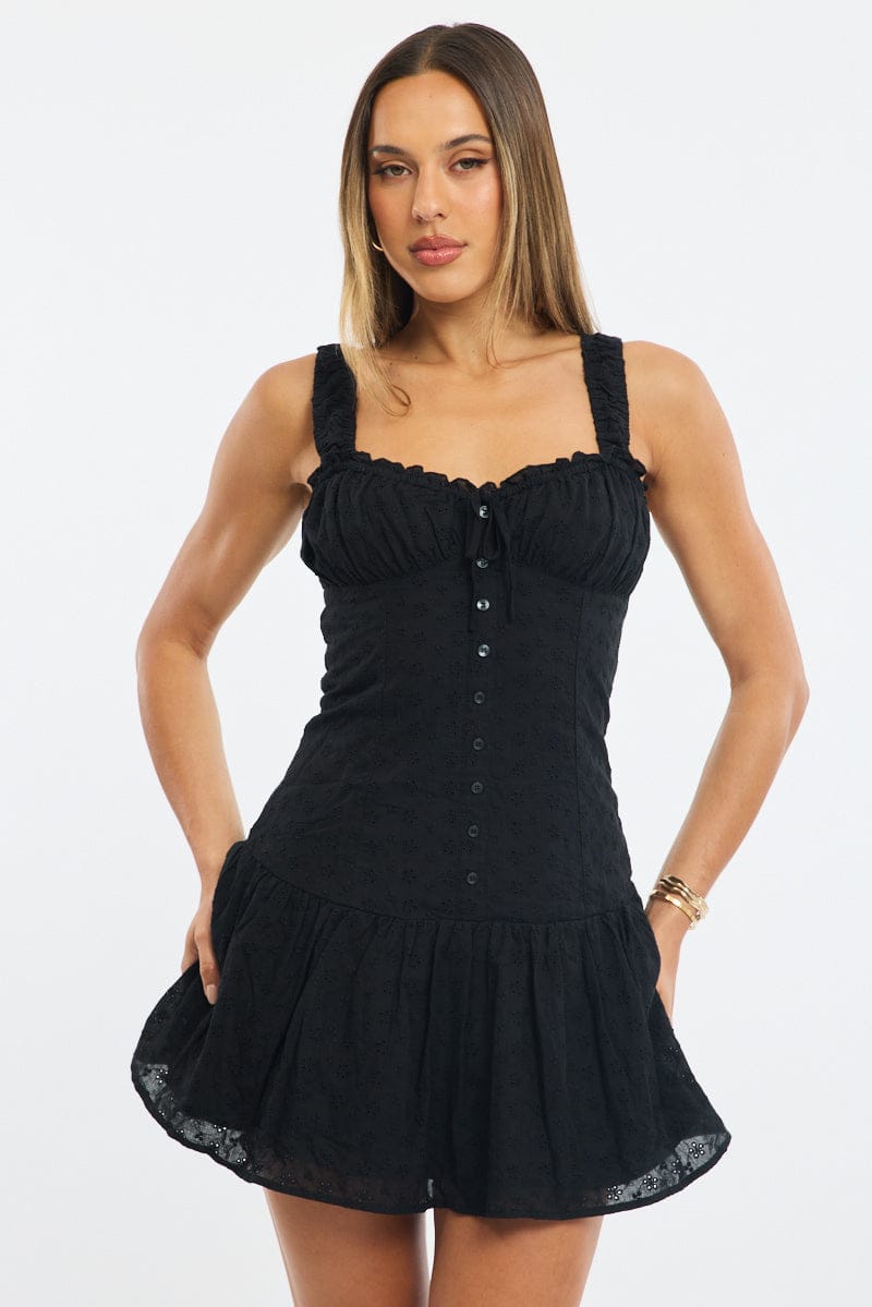 Black Mini Dress Eyelet Fabric