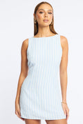 Blue Stripe Mini Dress Boat Neck