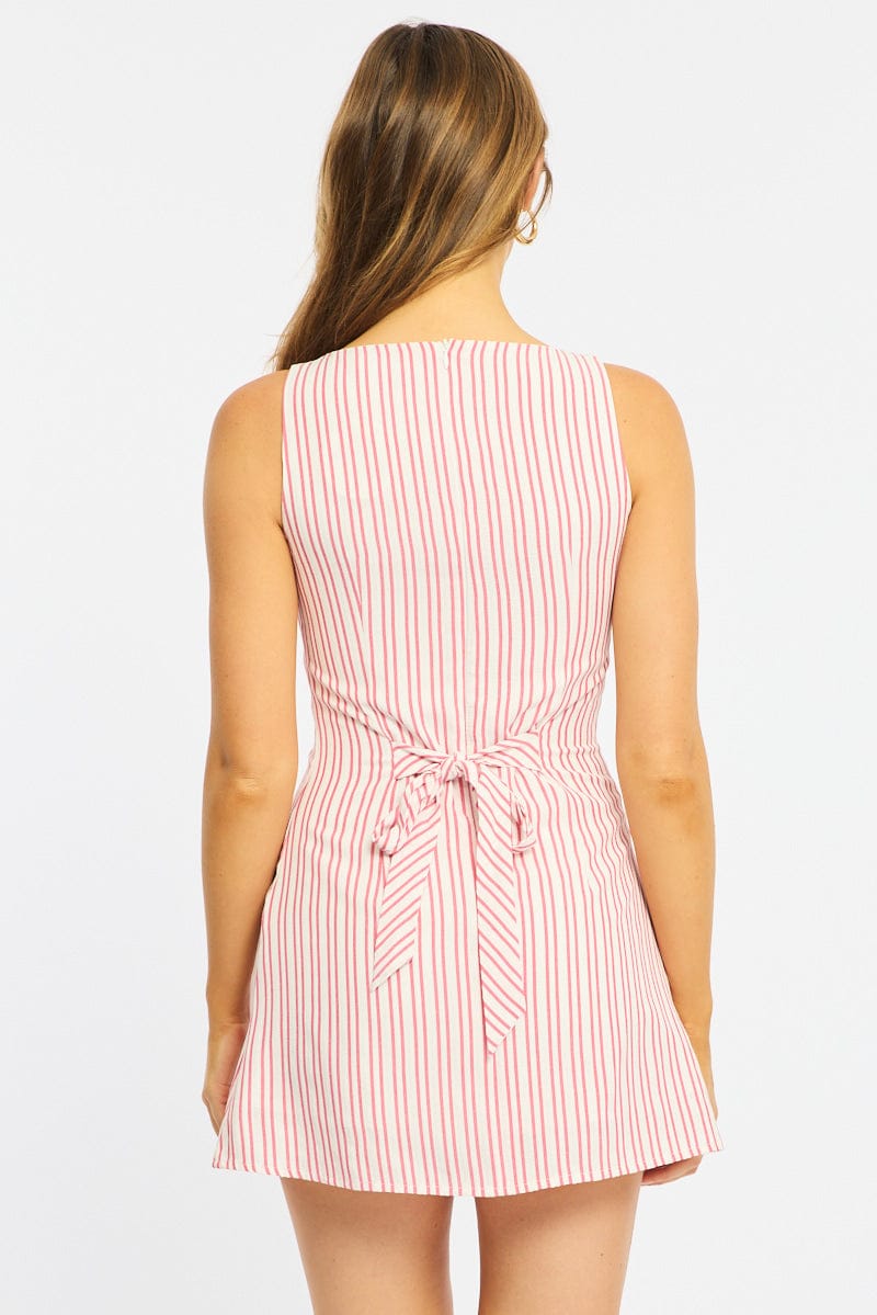 Red Stripe Mini Dress Boat Neck