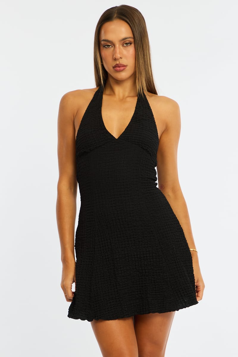 Black Halter Neck Dress Mini