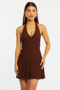 Brown Halter Neck Dress Mini