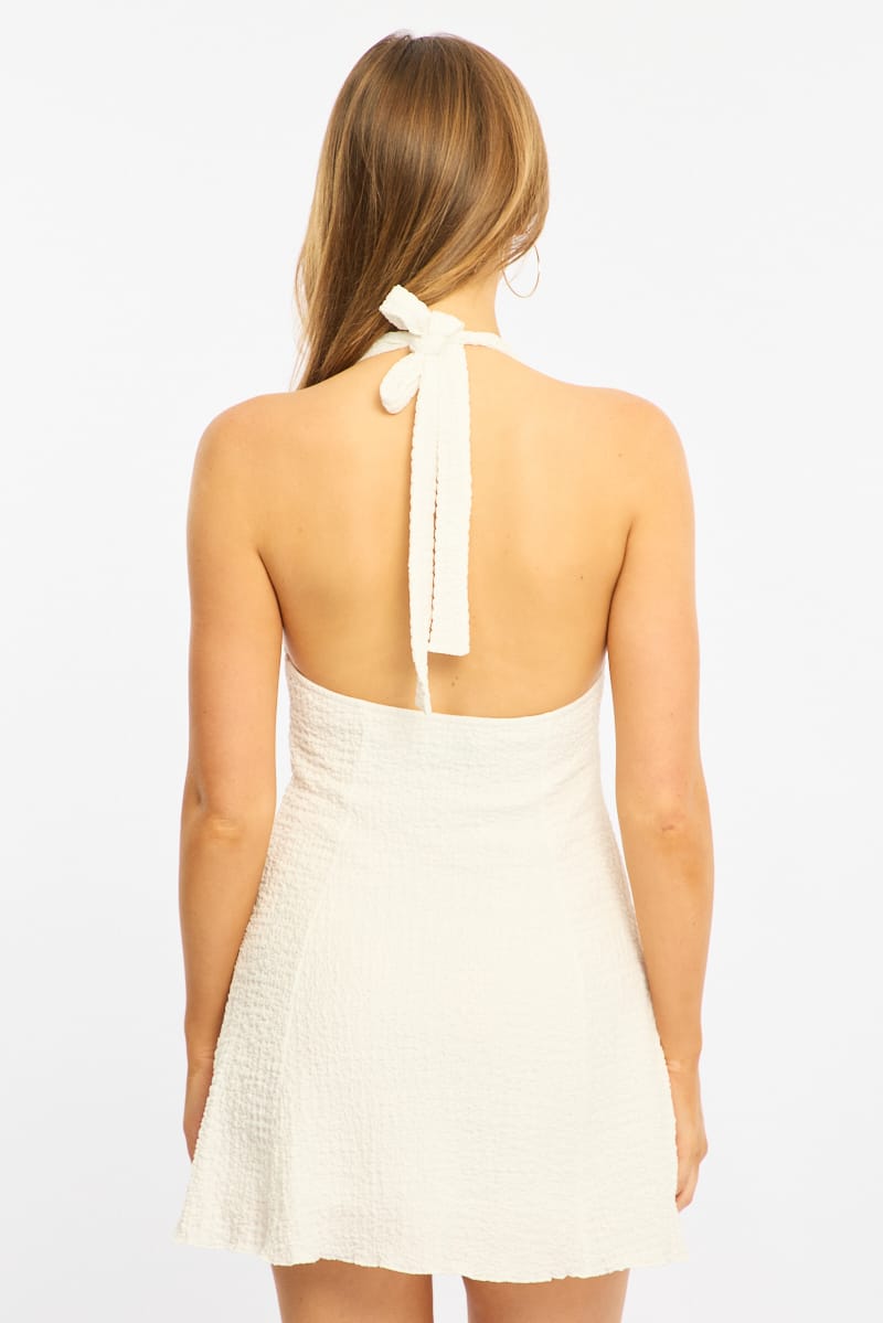 White Halter Neck Dress Mini