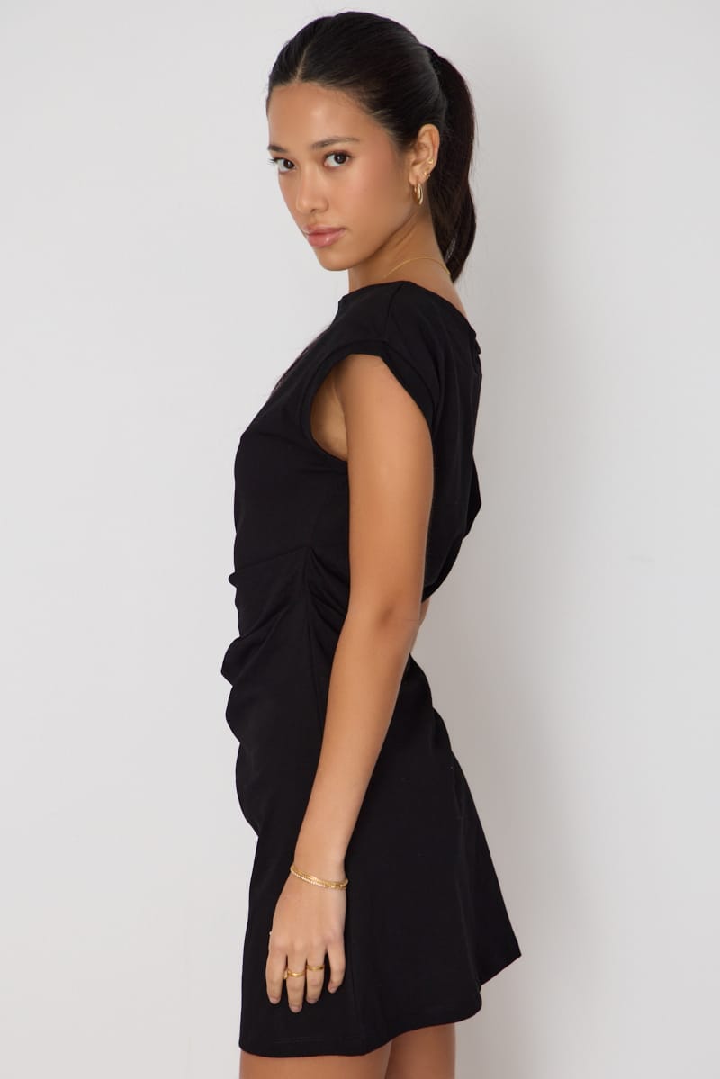 Black Asymmetrical Neckline Mini Dress