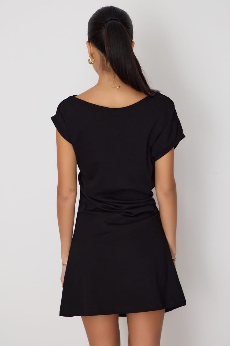 Black Asymmetrical Neckline Mini Dress