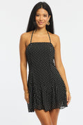 Black Polka Dot Fit And Flare Dress Mini