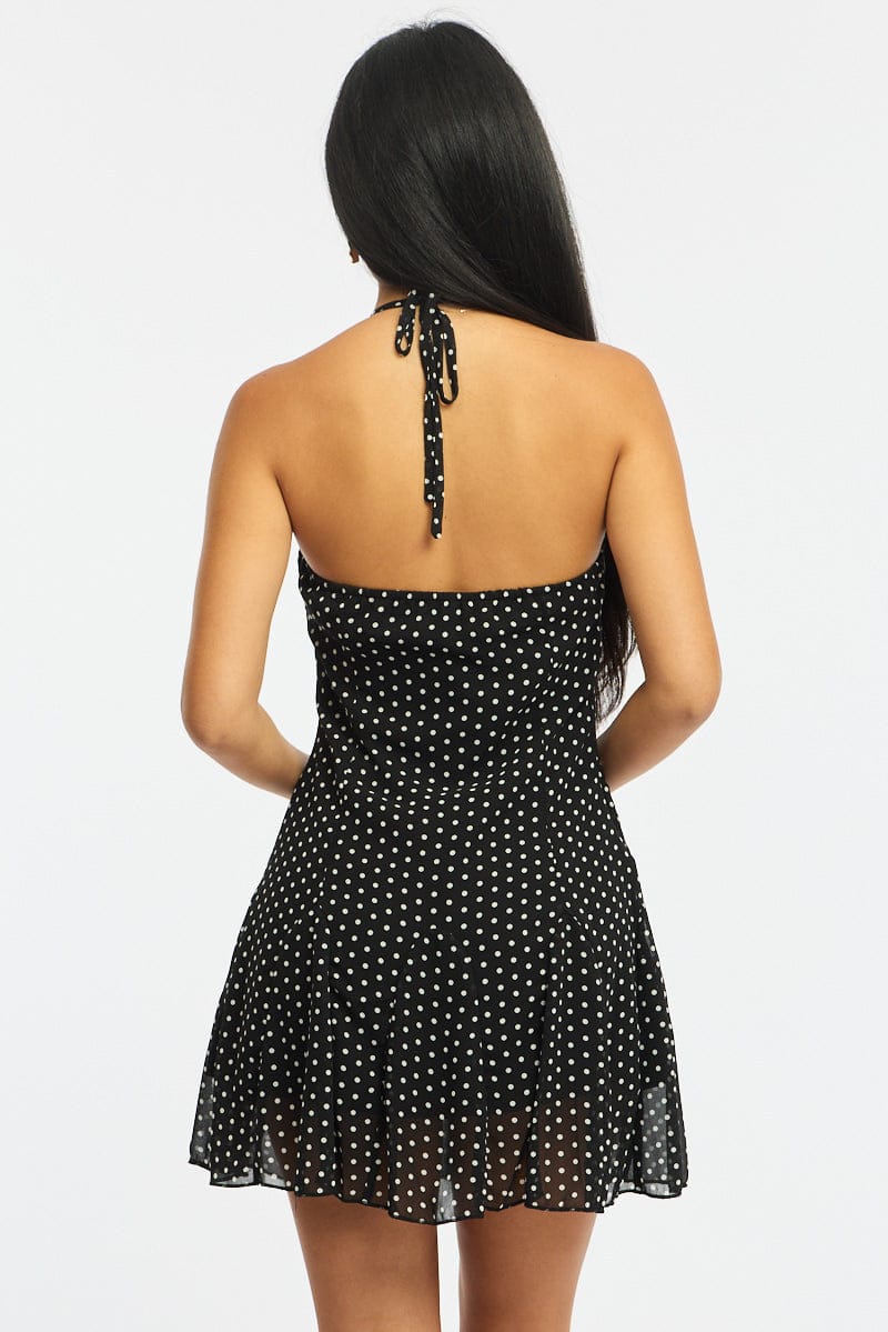 Black Polka Dot Fit And Flare Dress Mini