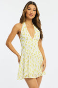 Yellow Floral Fit And Flare Dress Mini