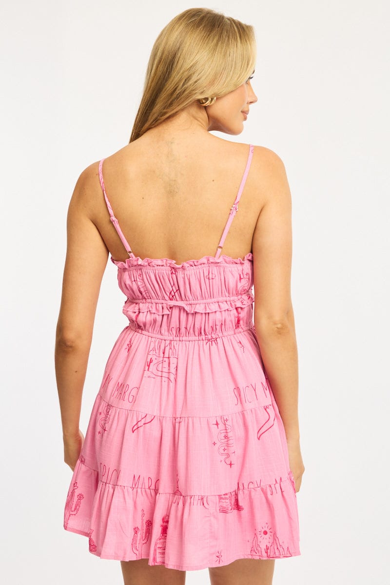 Pink Abstract Fit And Flare Dress Mini