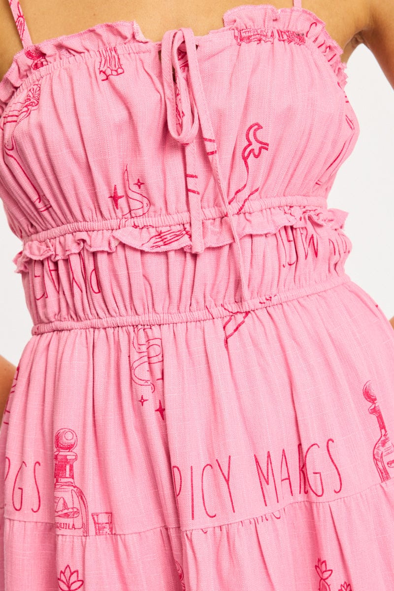 Pink Abstract Fit And Flare Dress Mini