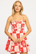 Red Abstract Fit And Flare Dress Mini