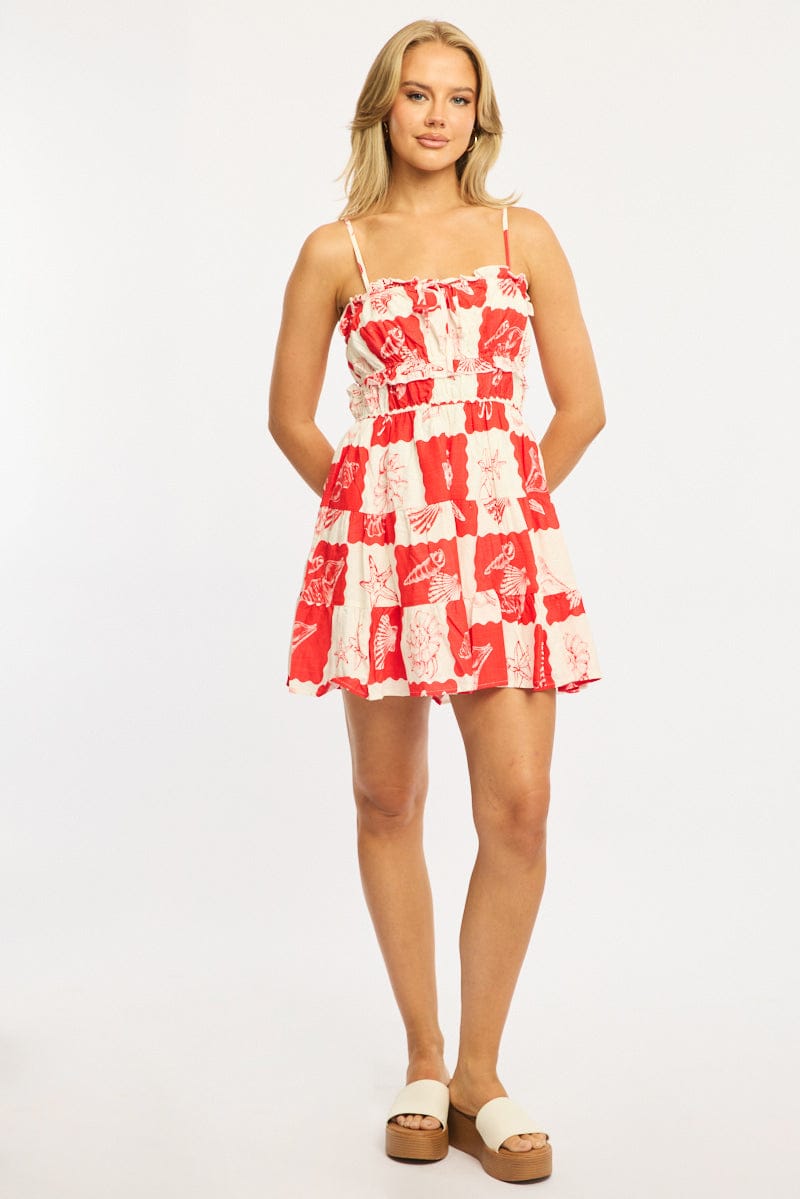 Red Abstract Fit And Flare Dress Mini