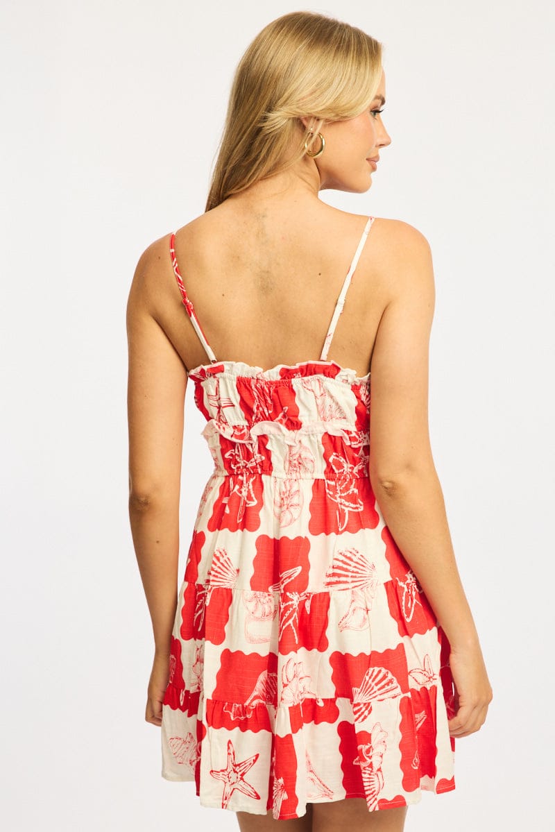 Red Abstract Fit And Flare Dress Mini