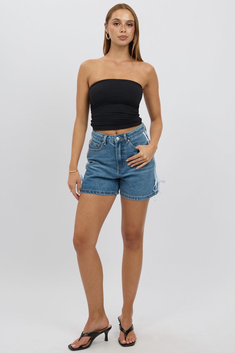 Denim Relaxed Shorts Ribbon