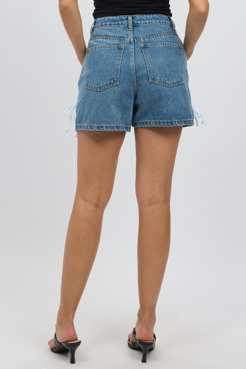 Denim Relaxed Shorts Ribbon