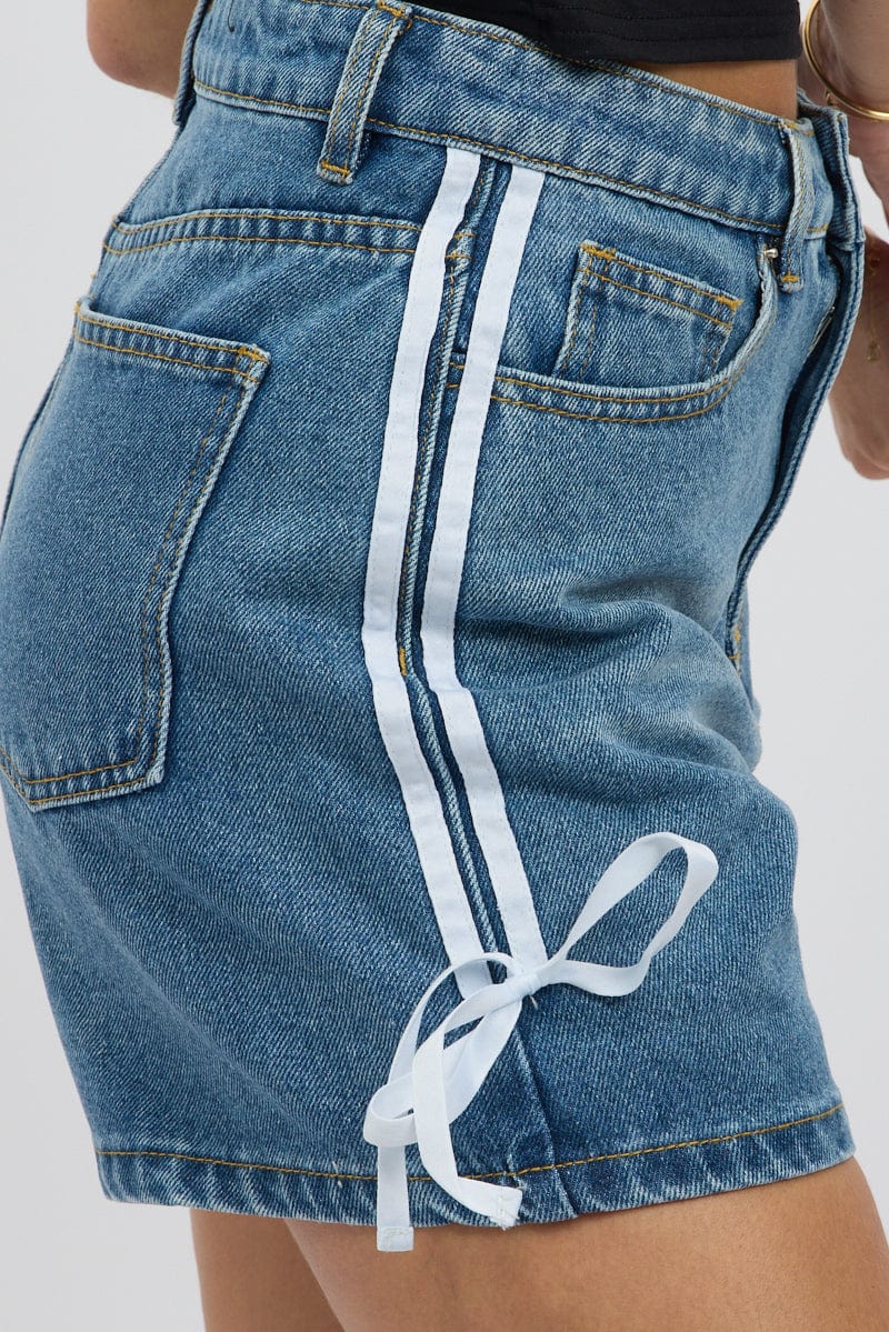 Denim Relaxed Shorts Ribbon