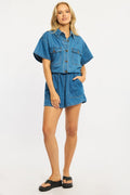 Denim Relaxed Shorts Elastic Waist