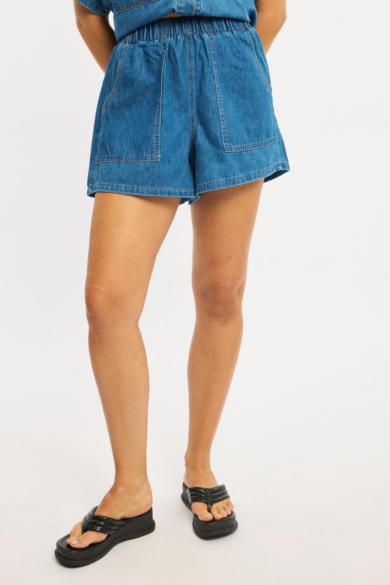 Denim Relaxed Shorts Elastic Waist