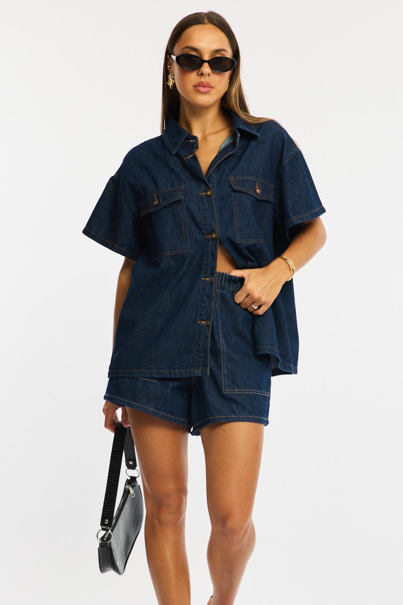 Denim Relaxed Shorts Elastic Waist