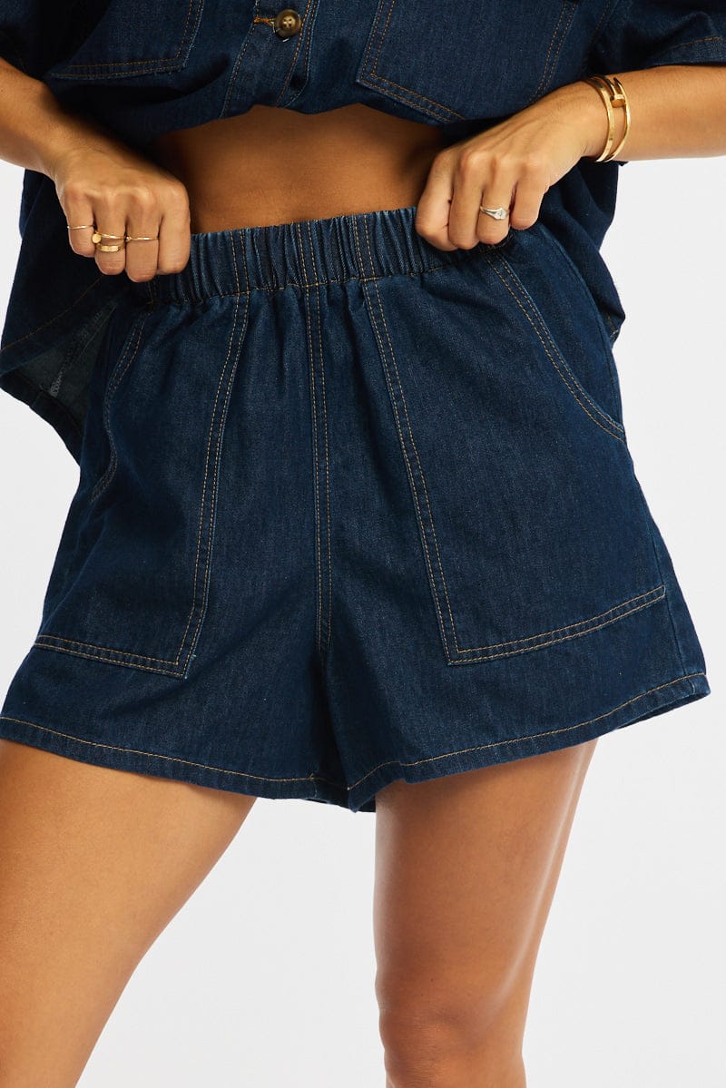 Denim Relaxed Shorts Elastic Waist