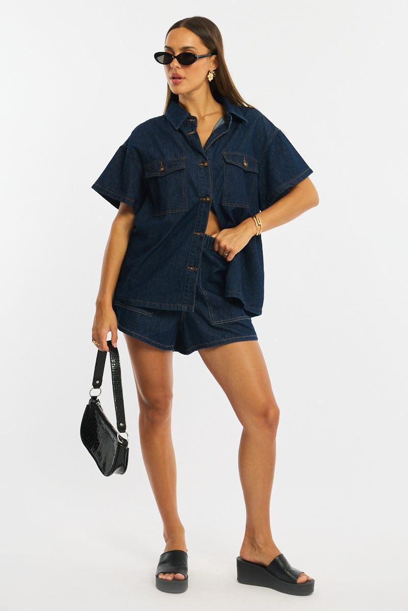 Denim Relaxed Shorts Elastic Waist