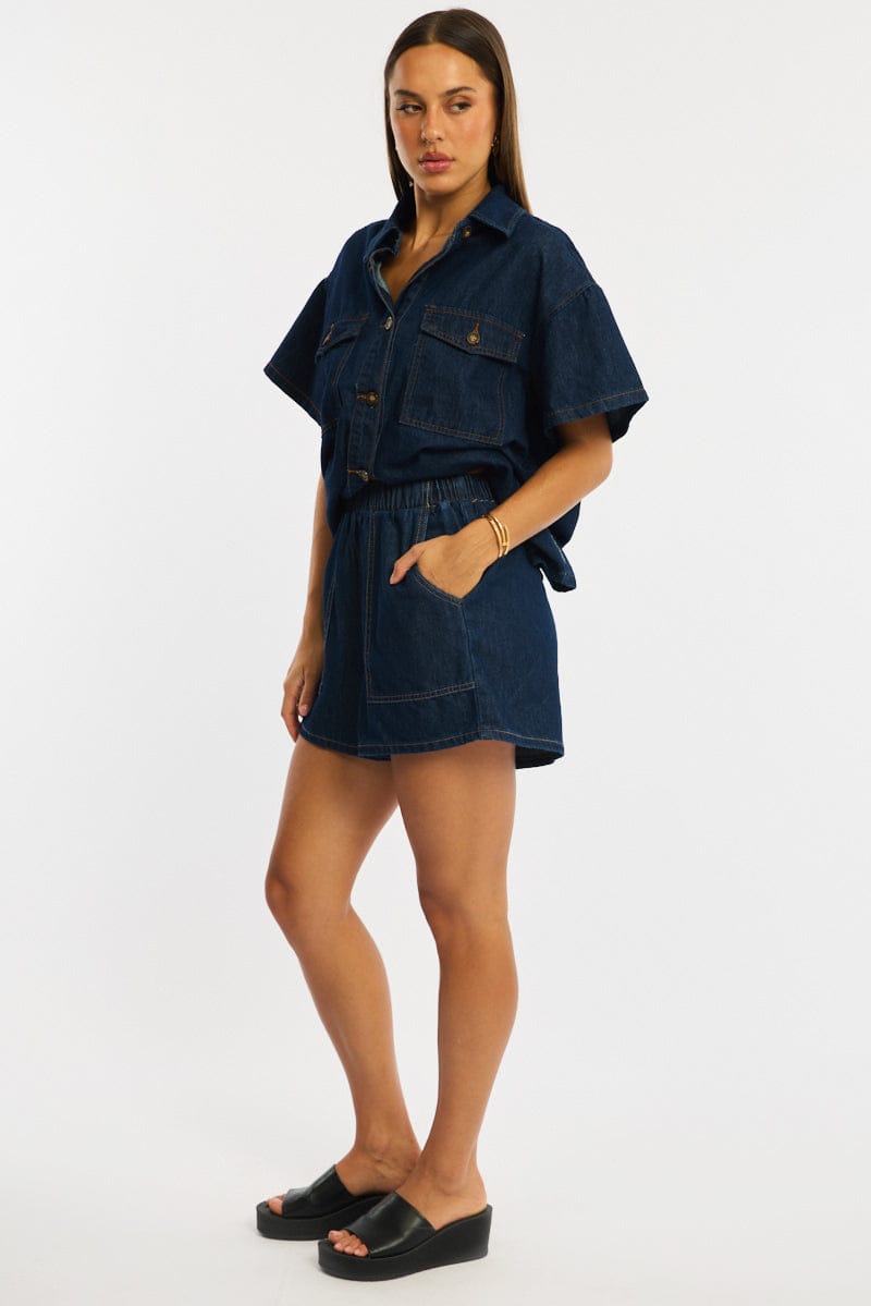 Denim Relaxed Shorts Elastic Waist