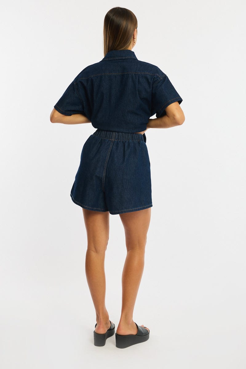 Denim Relaxed Shorts Elastic Waist