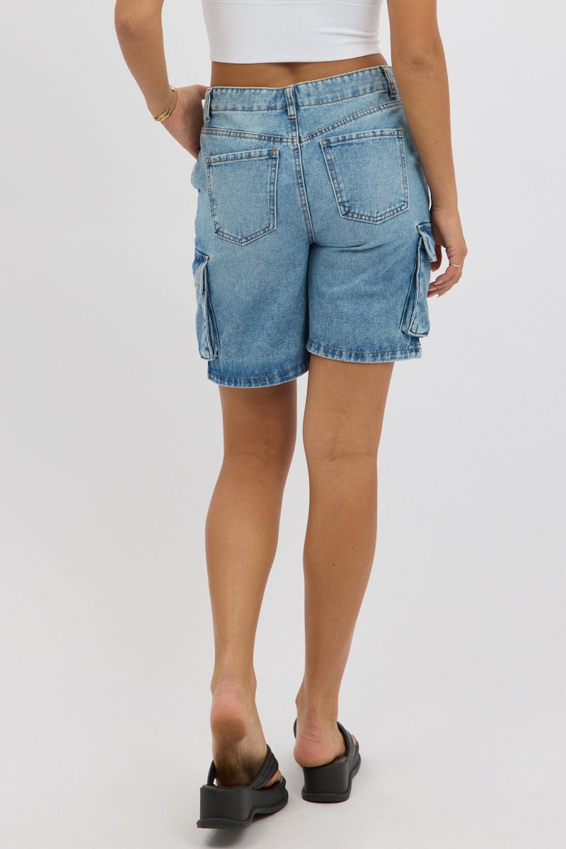 Denim Cargo Shorts High Rise