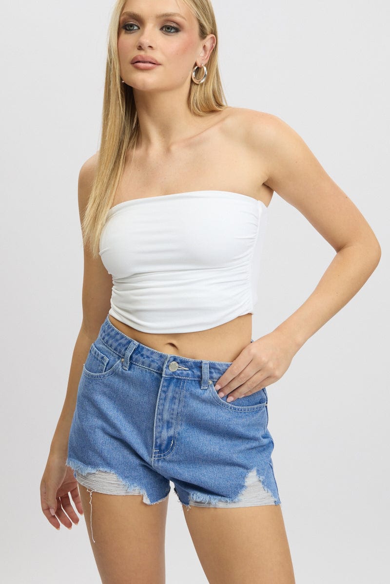 Blue Relaxed Shorts High Rise