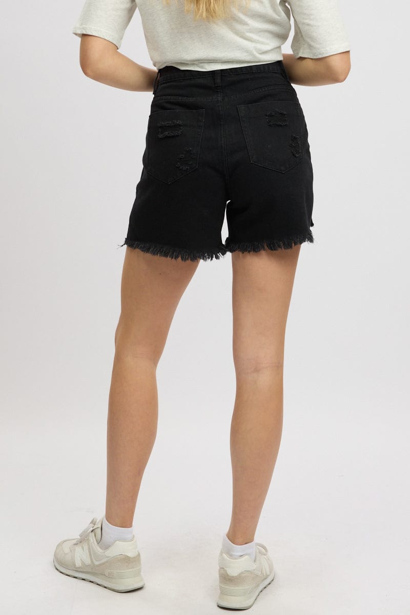 Black Relaxed Shorts High Rise