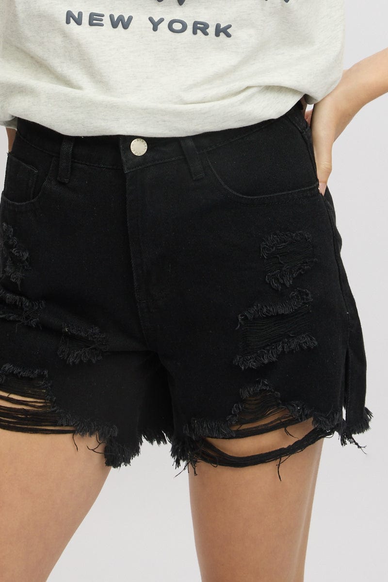 Black Relaxed Shorts High Rise