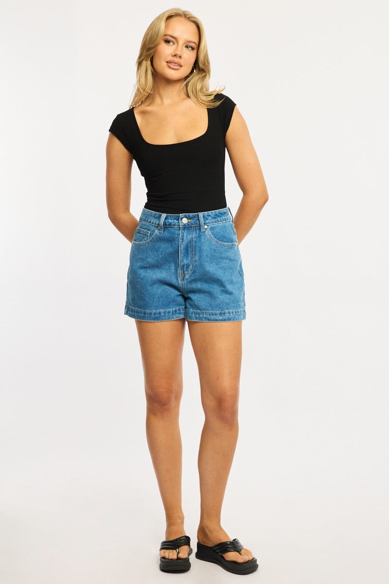 Denim Relaxed Shorts Mid Rise