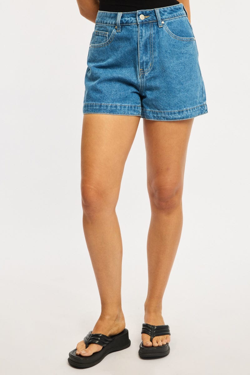 Denim Relaxed Shorts Mid Rise