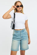 Denim Bermuda Shorts Mid Rise