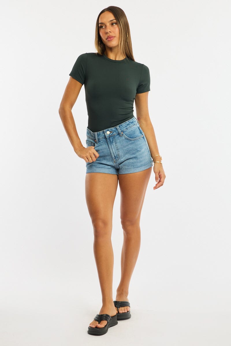 Denim Relaxed Shorts Mid Rise