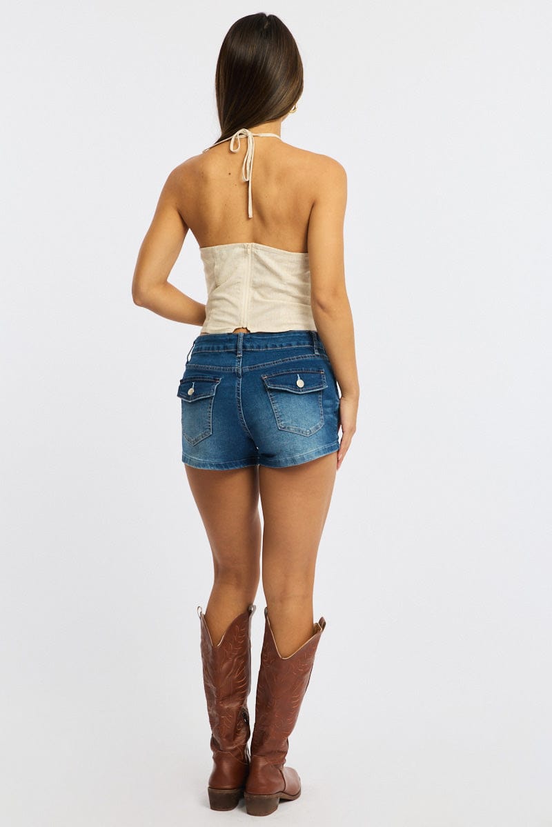 Denim Lace Up Shorts Low Rise