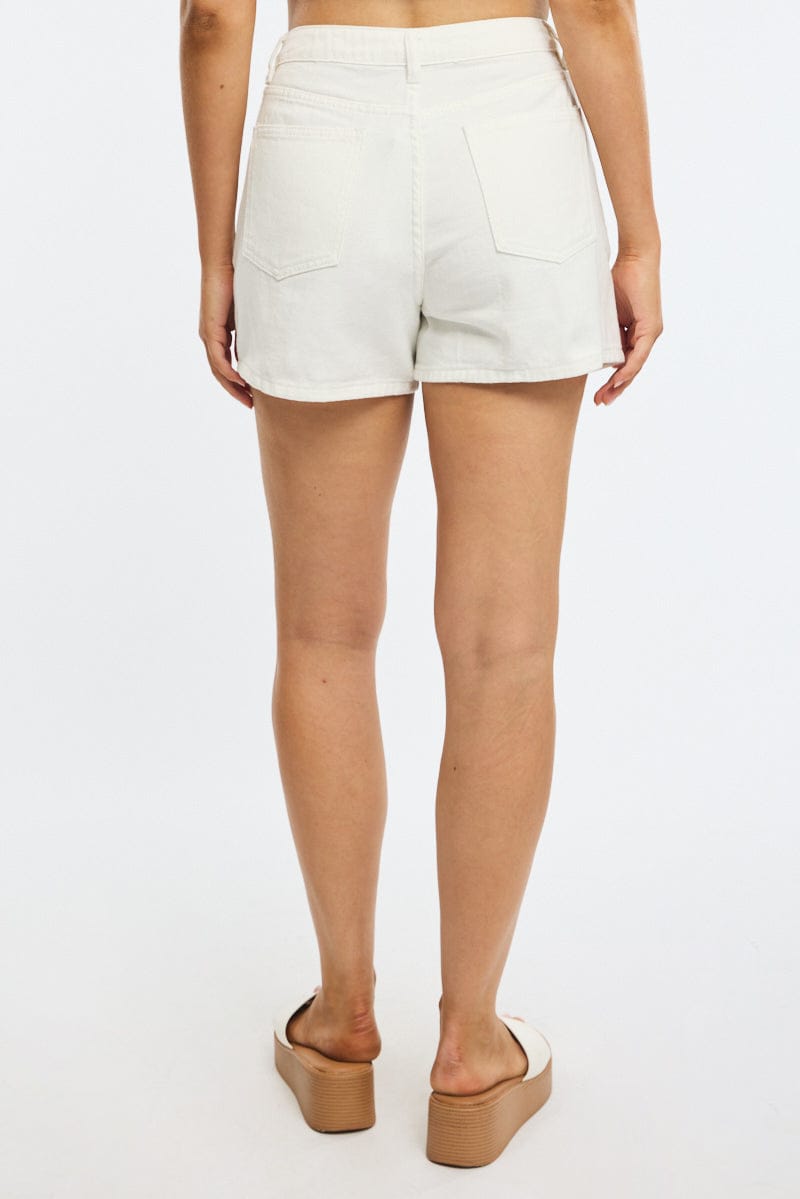 White Relaxed Shorts Mid Rise