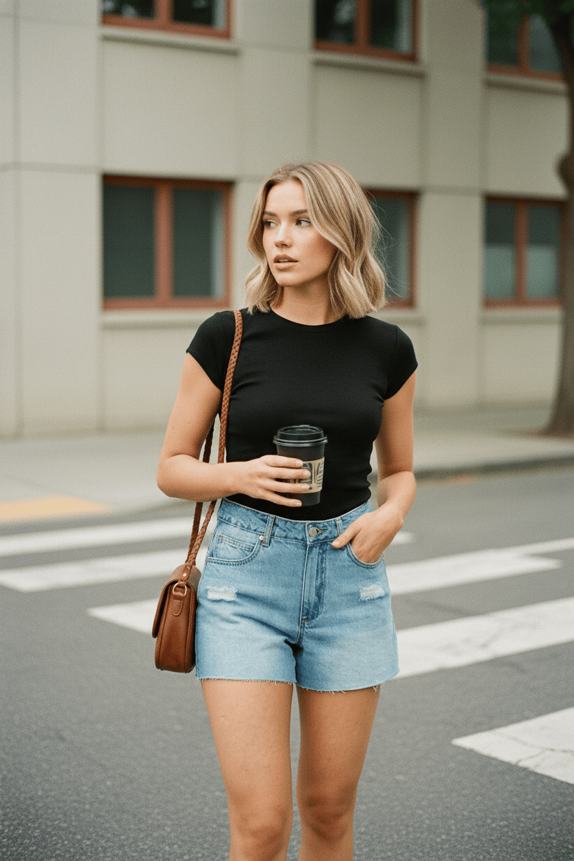 Denim Relaxed Shorts Mid Rise