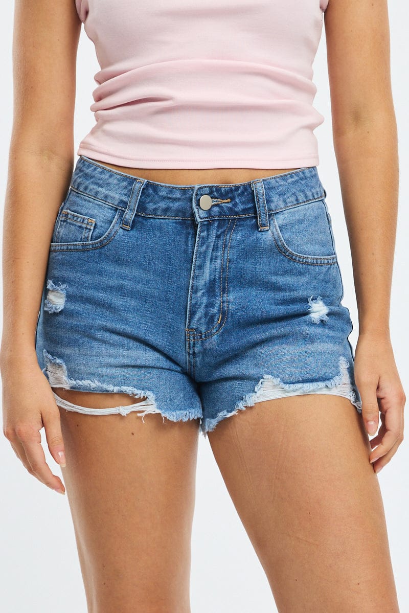 Denim Relaxed Shorts Mid Rise