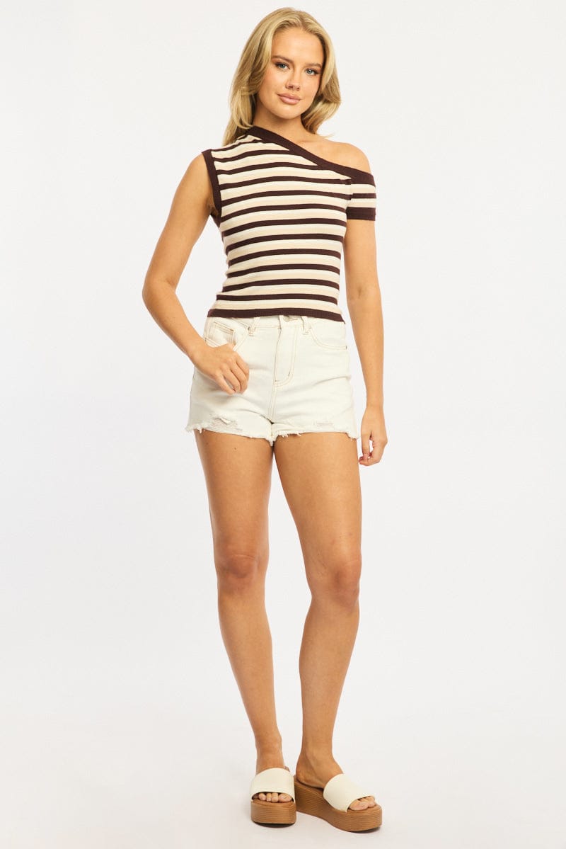White Relaxed Shorts Mid Rise Back Elastic Waist