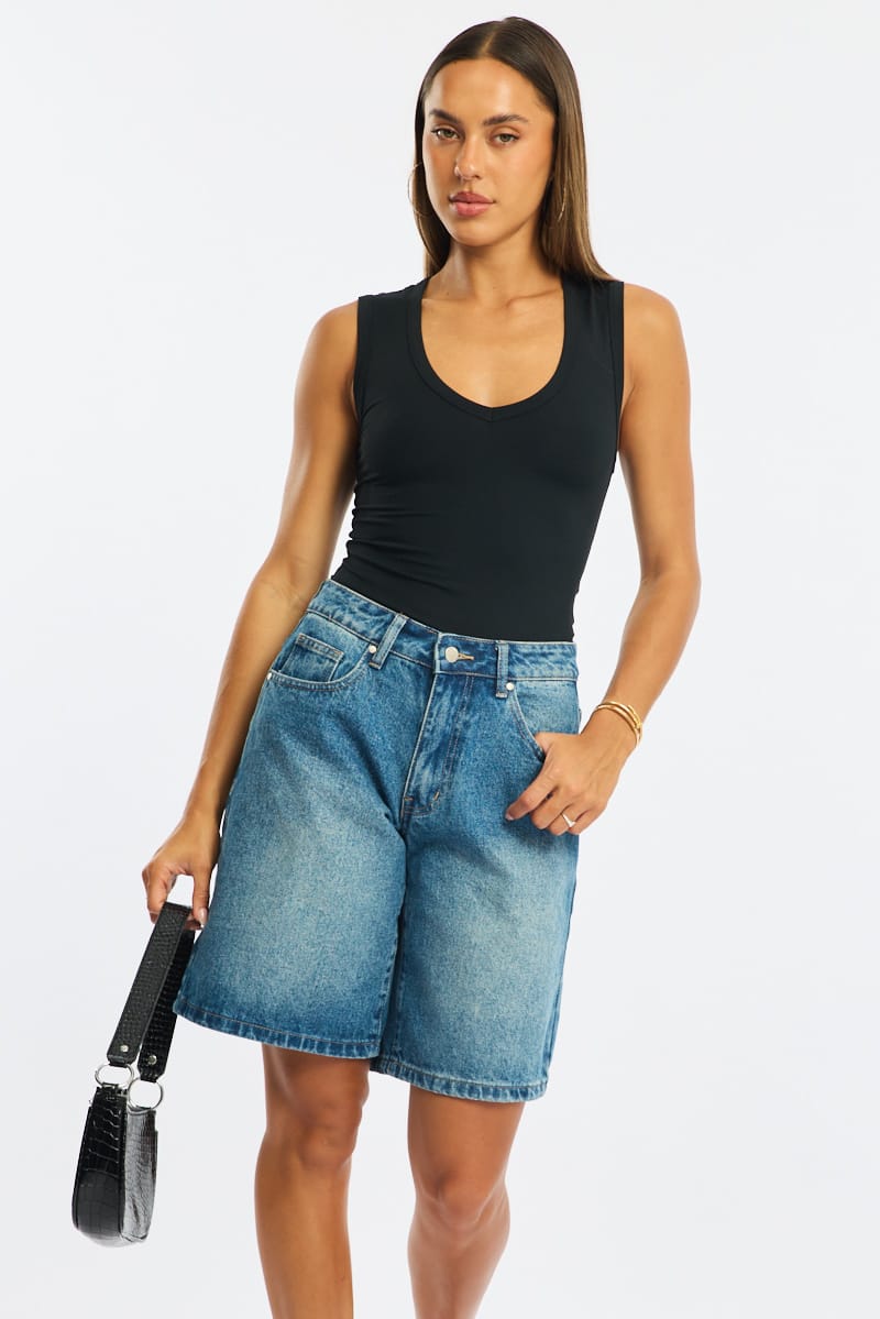 Denim Bermuda Shorts Mid Rise