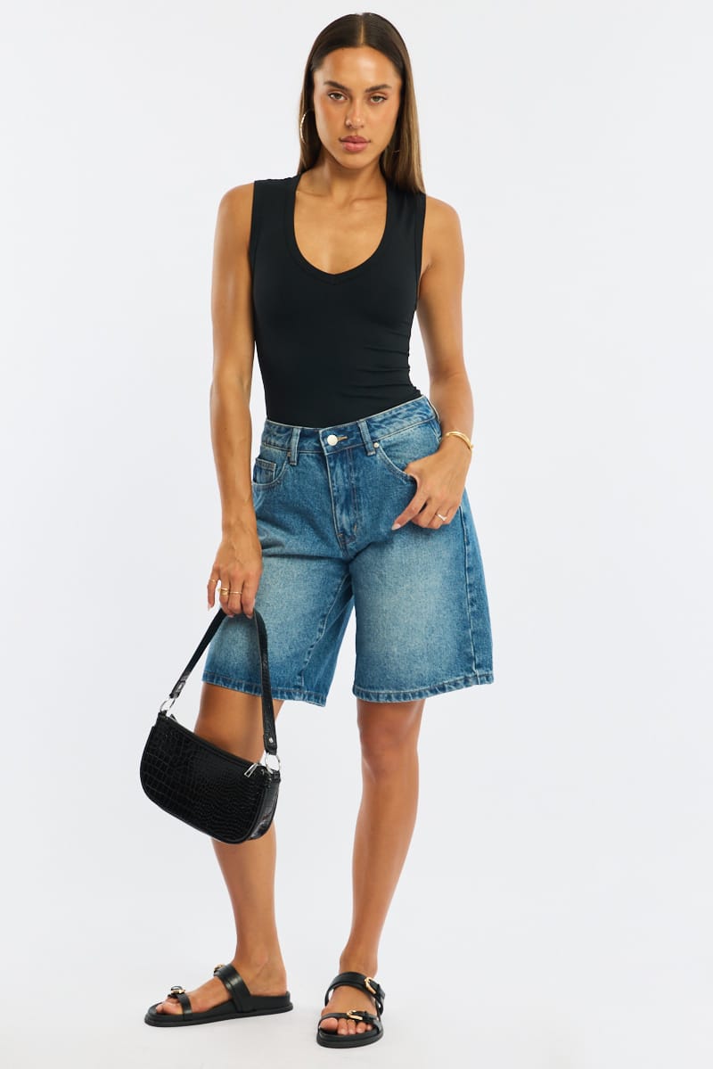 Denim Bermuda Shorts Mid Rise