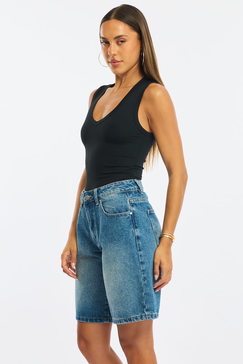 Denim Bermuda Shorts Mid Rise