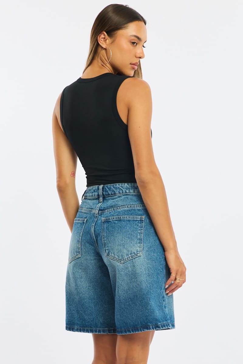 Denim Bermuda Shorts Mid Rise
