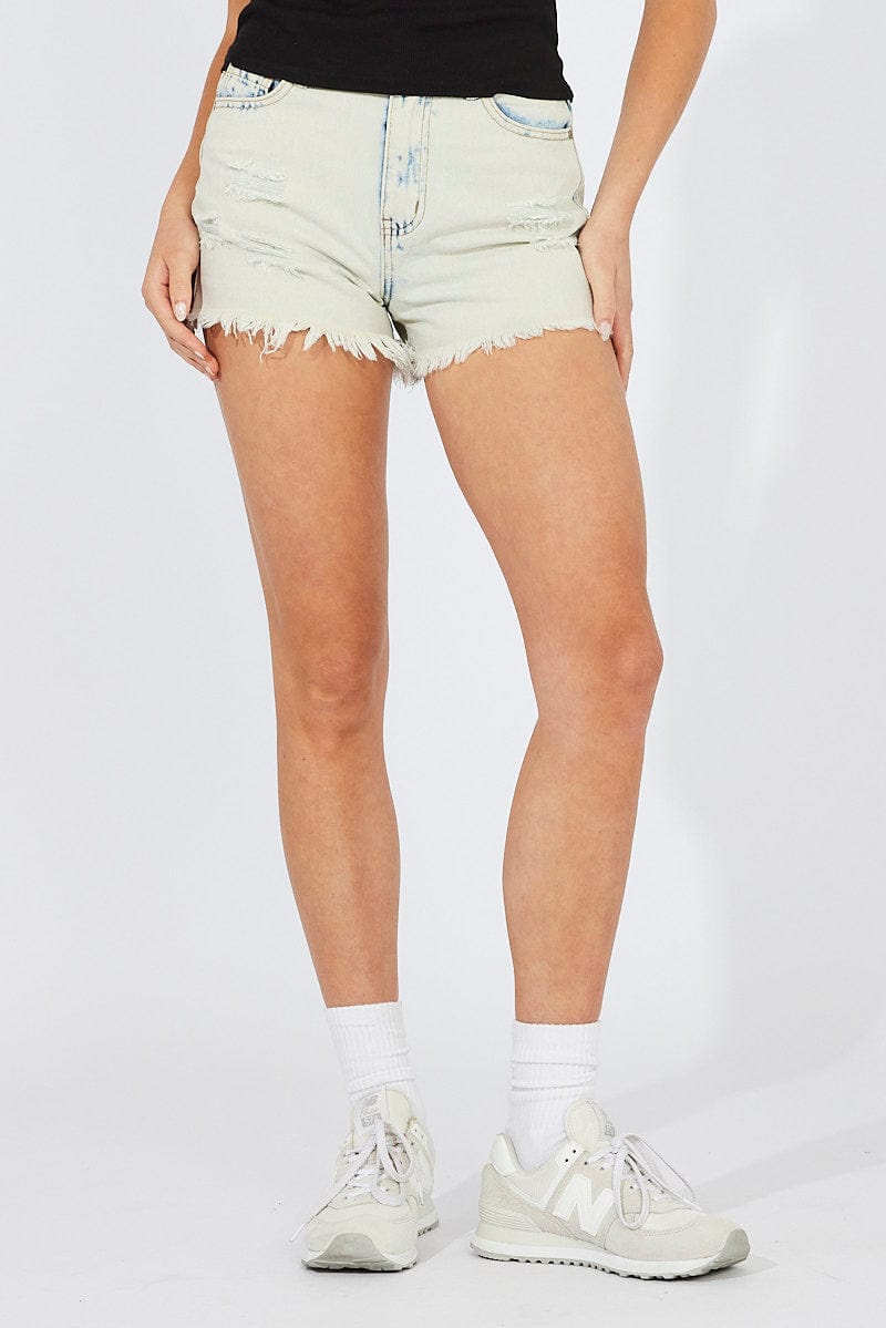 Denim Ripped Shorts Acid Washing