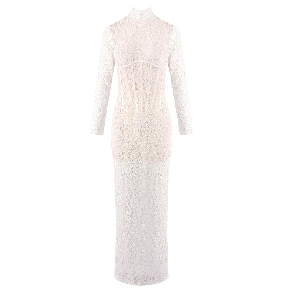 Patterned Sheer Slim-Fit Maxi Dress