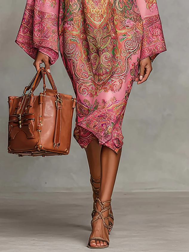 Plus Size Urban Paisley Printing Midi Dress