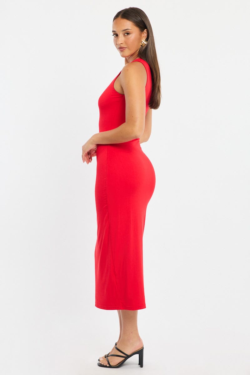 Red Bodycon Dress Round Neck Sleeveless