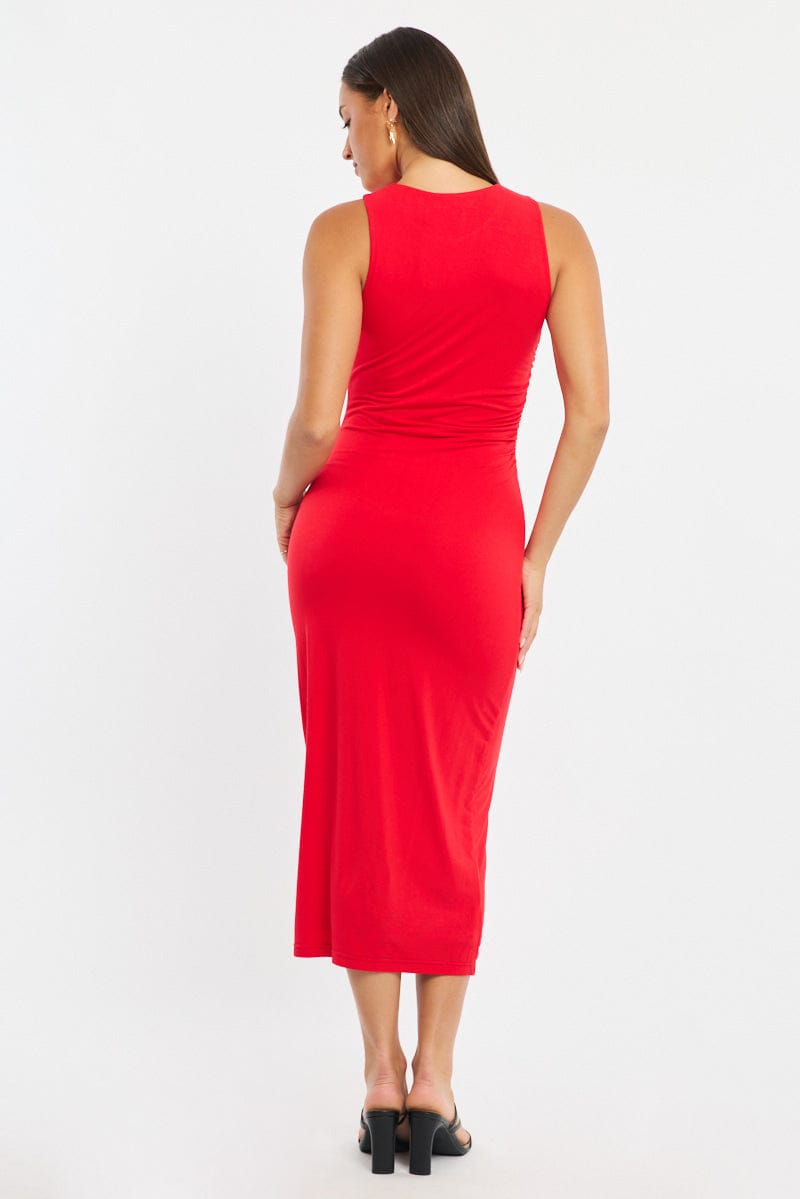 Red Bodycon Dress Round Neck Sleeveless